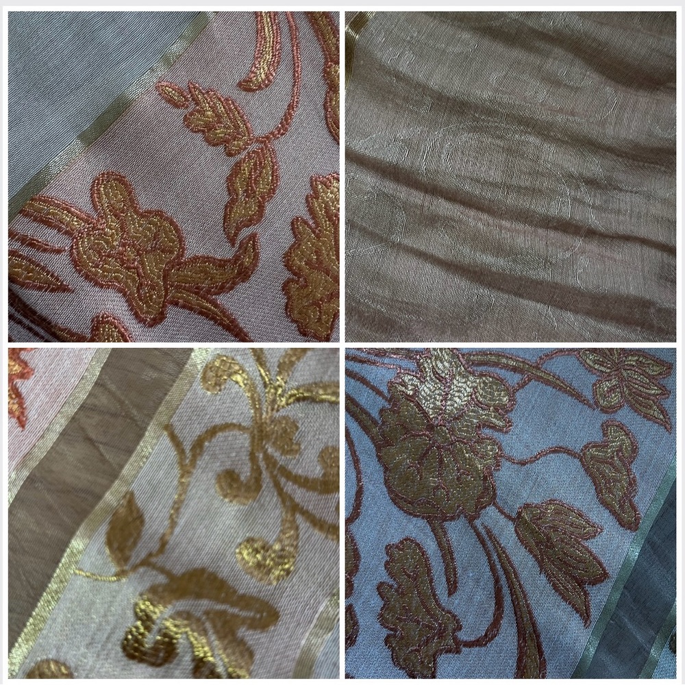 🆕 Fine woven scarf: long, soft in pink, copper & gold w/arabesques & flowers - Picture 4 of 16